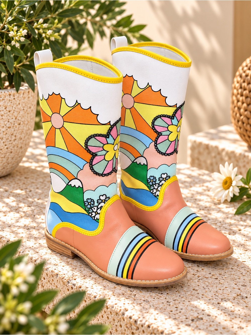 Stella McCartney Kids Rainbow Butterfly Western Cowboy Boots EU 28 US 11 Retro